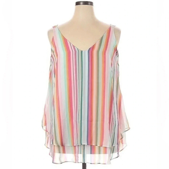 Lane Bryant | Stripe Modern Swing Double-Layer Chiffon Tank Plus Size 14 - Picture 3 of 4